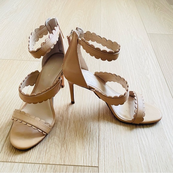 Ann Taylor Shoes - Ann Taylor Raina Beige Scalloped Multi Strap Leather Heeled Sandals Size 6.5
